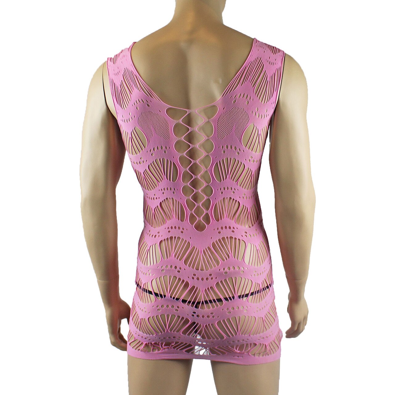 Unisex Stretch Micro Mini Dress Chemise with Strappy Detail Pink