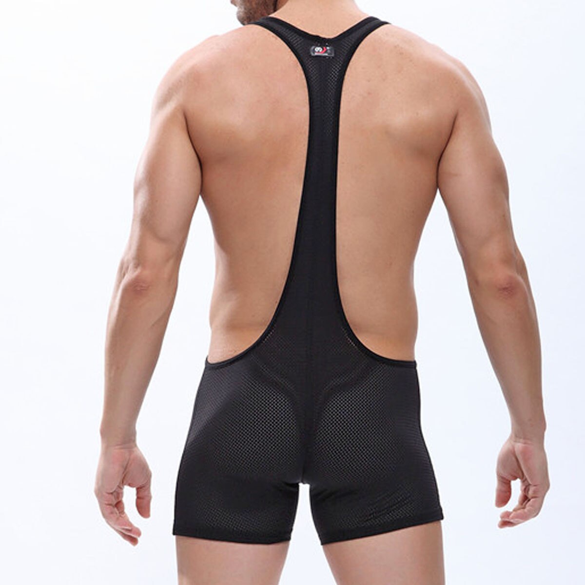 Mens Mesh Wresting Bodysuit Black