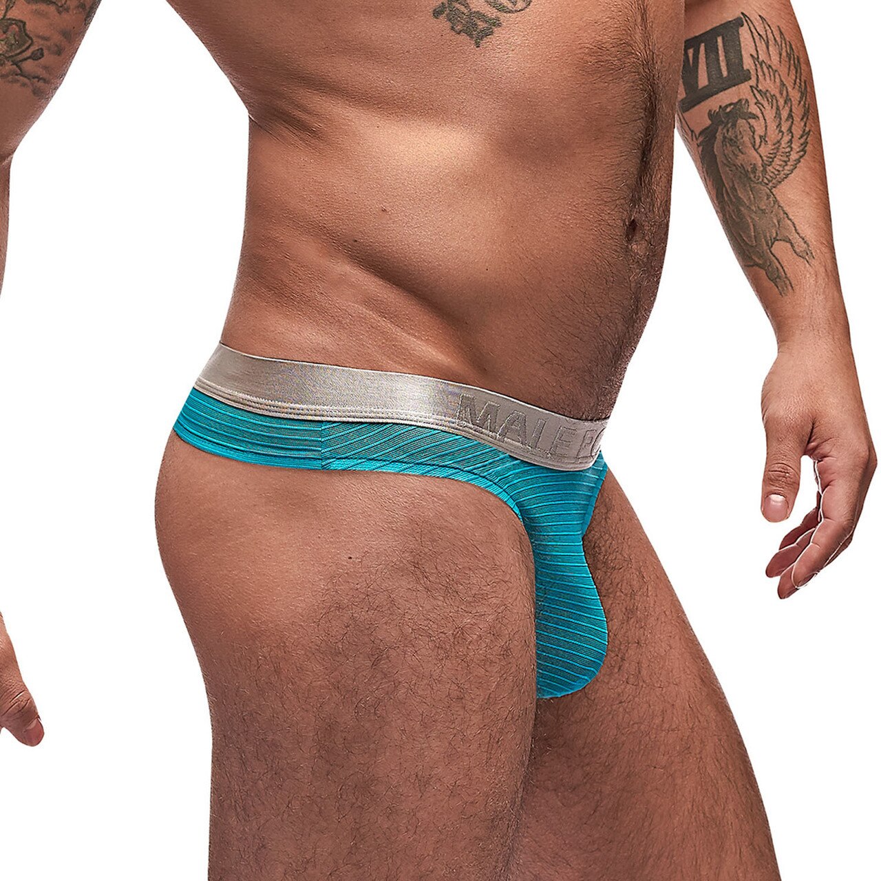 SALE - Mens Mesh Rib Sexy Thong Aqua