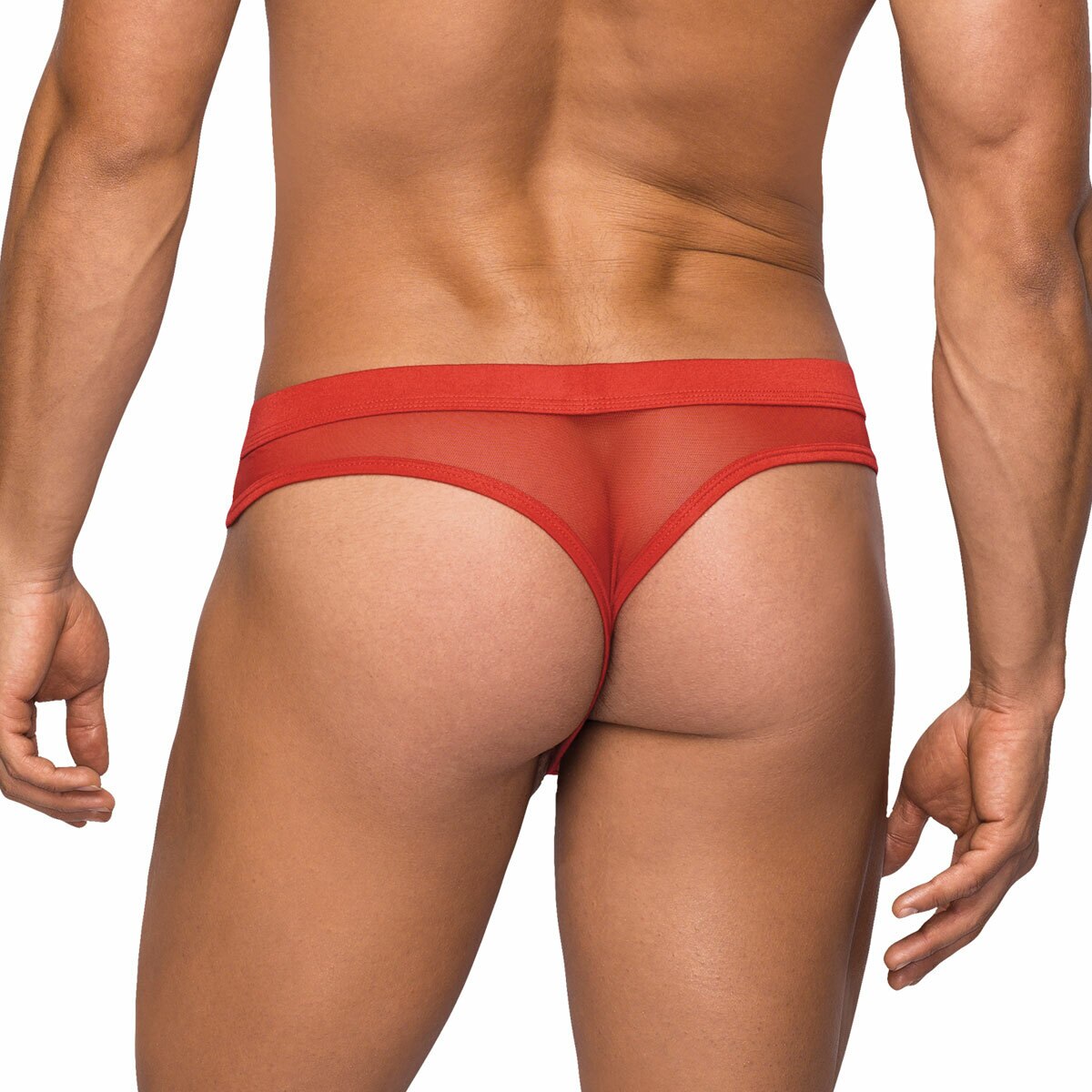 Mens Mesh Hose Thong Red