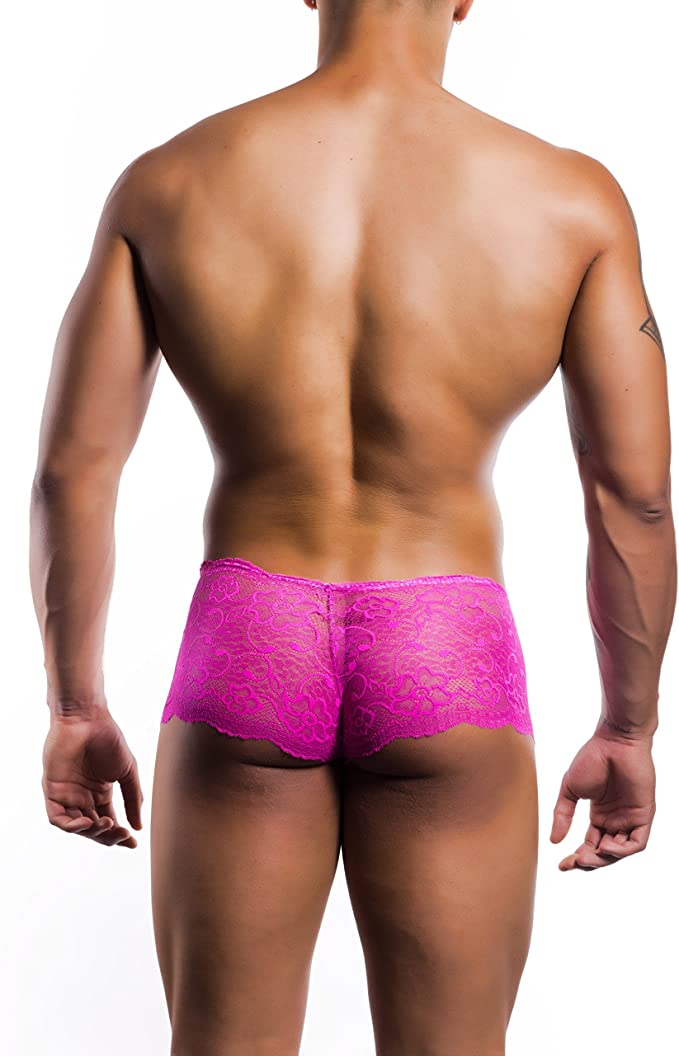 Mens Flower Lace Mini Boy Shorts Pink