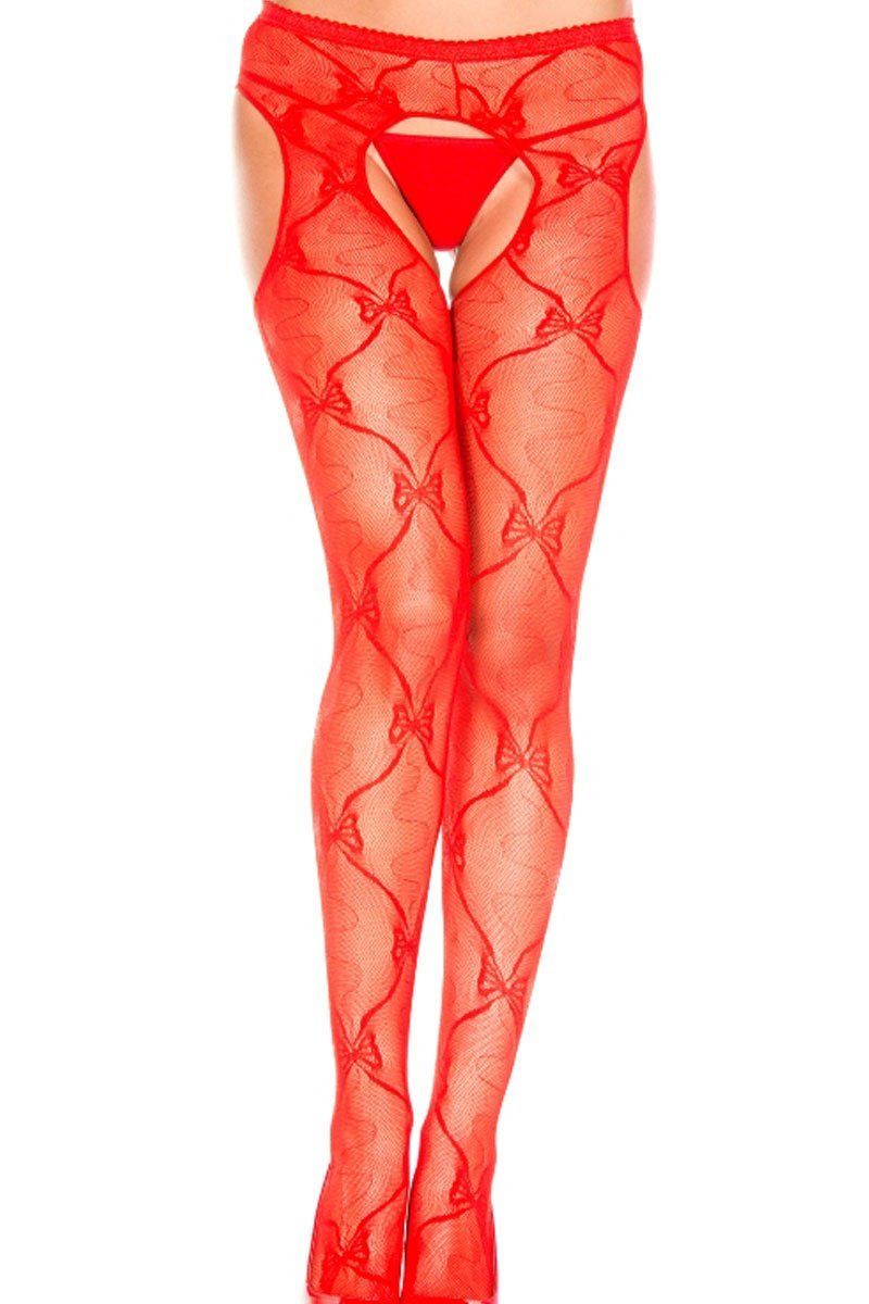 Ribbon Lace Suspenderhose Pantyhose, Fits Men and Women! Red