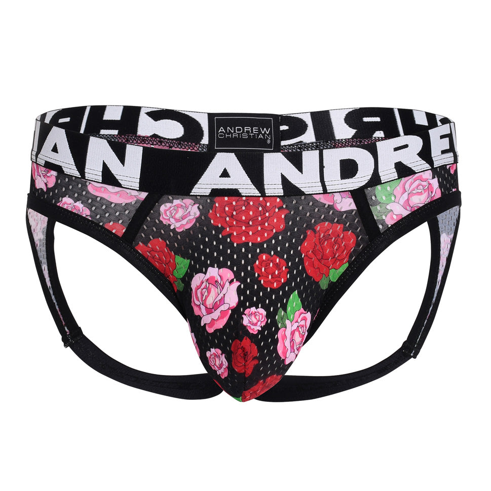 JCSTK - Andrew Christian Mens Floral Mesh Bubble Butt Jockstrap Undies w/ ALMOST NAKED® Printed