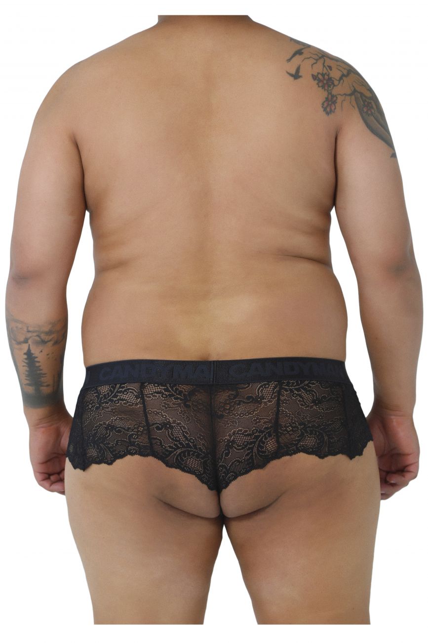 CandyMan 99304X Lace Thongs Black Plus Sizes