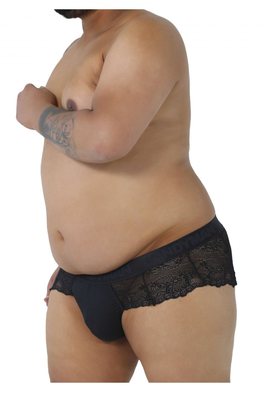 CandyMan 99304X Lace Thongs Black Plus Sizes