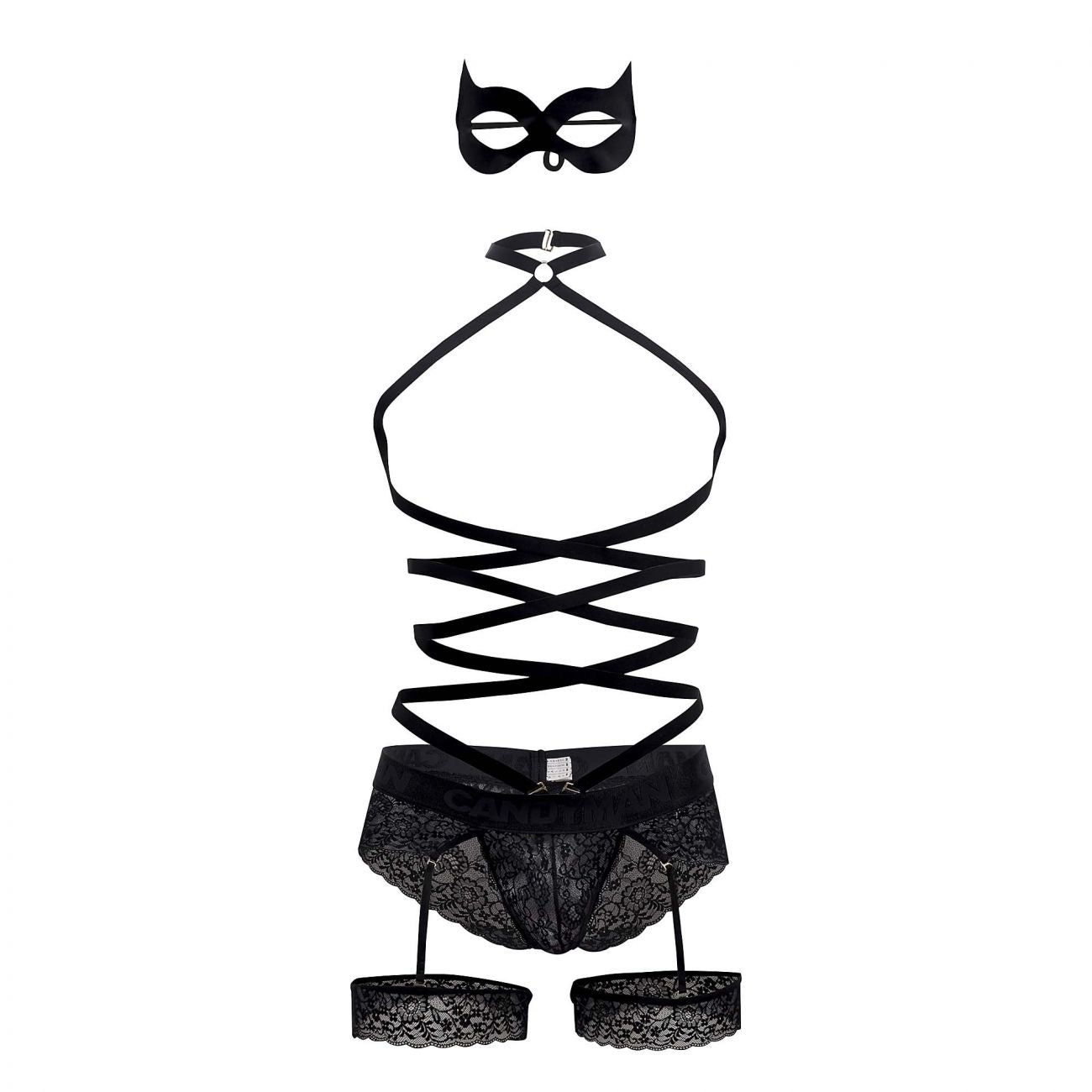 CandyMan 99483X Lace Garter Bodysuit Black Plus Sizes