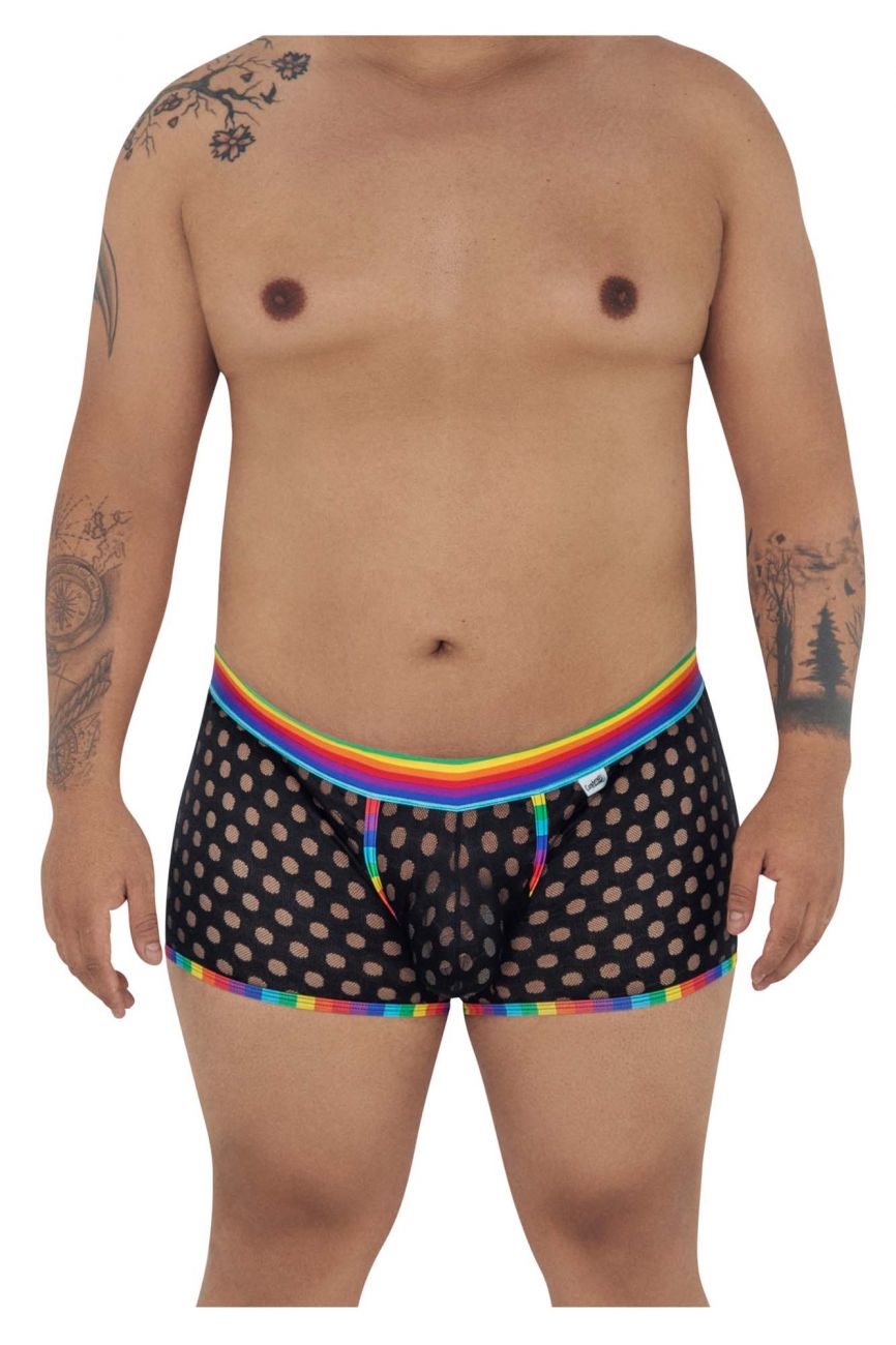 CandyMan 99511X Polka Mesh Trunks Black Rainbow Plus Sizes