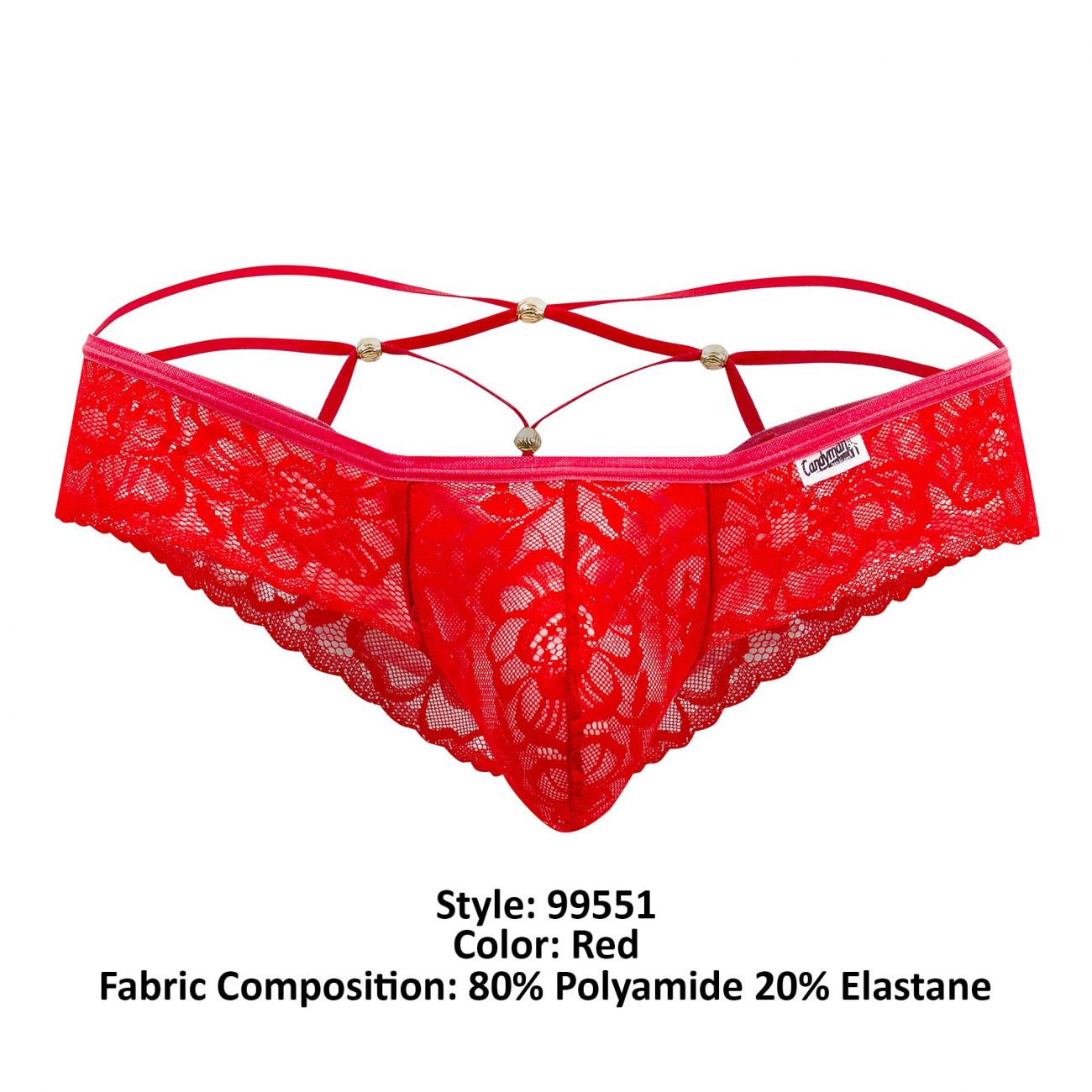 CandyMan 99551 Lace Peekaboo Briefs Red