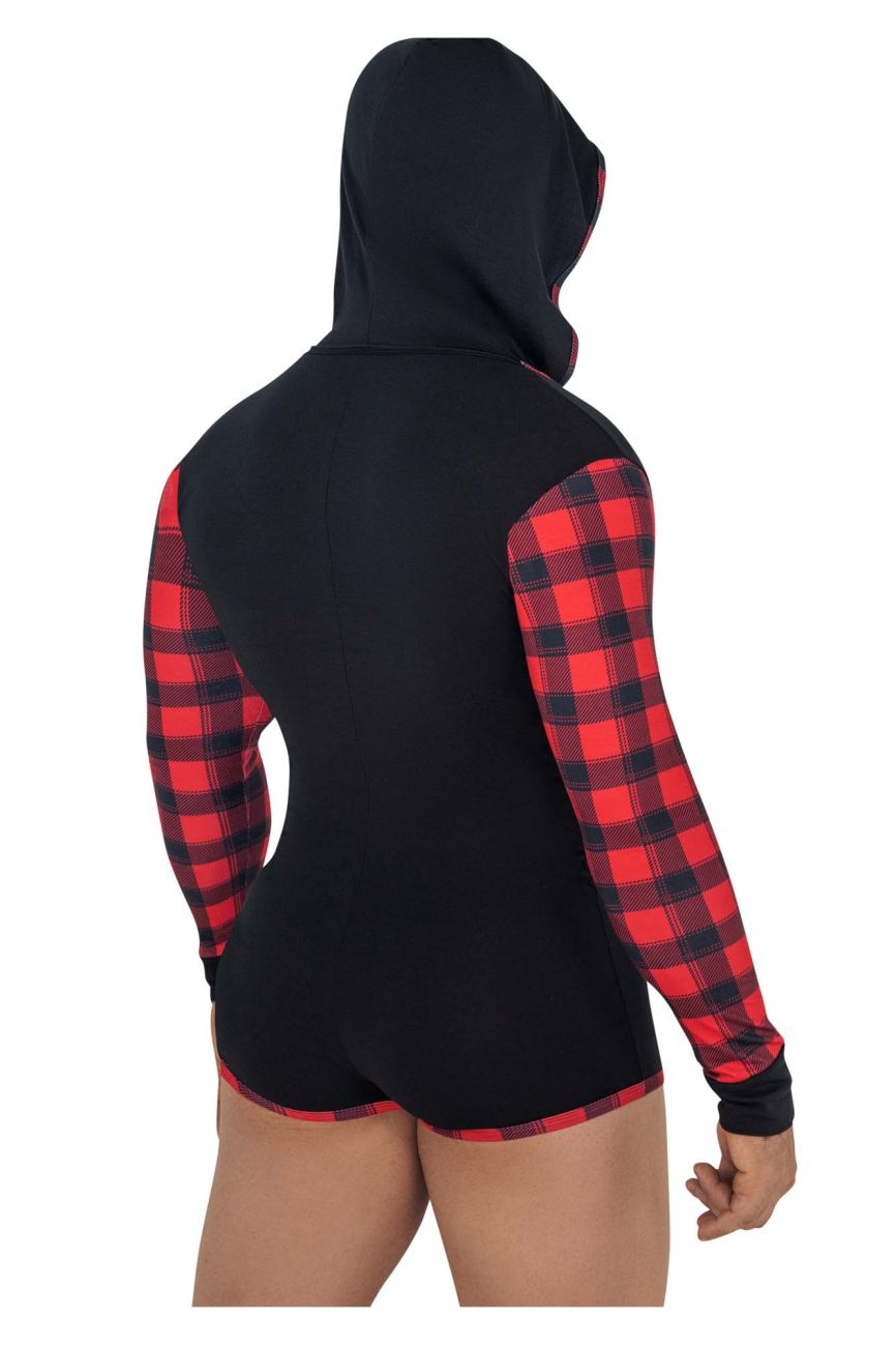 CandyMan 99575 Hoodie Bodysuit Black & Red