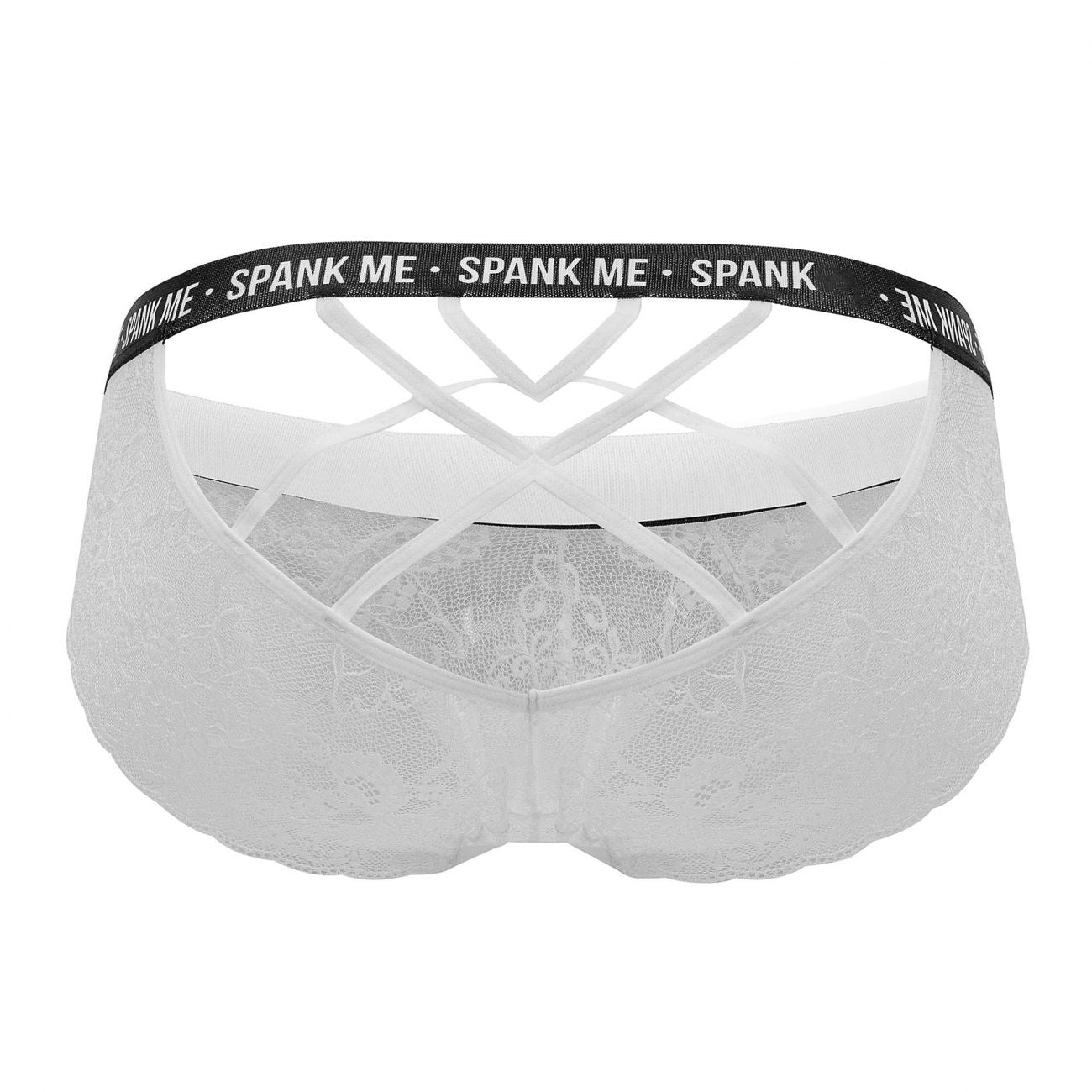 CandyMan 99615X Spank Me Lace Briefs White Plus Sizes