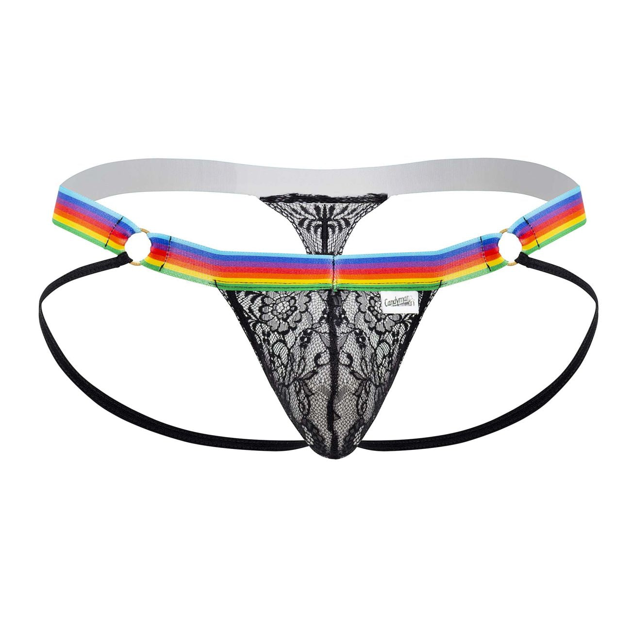 CandyMan 99626 Prints Jockstrap Thongs Black-Rainbow