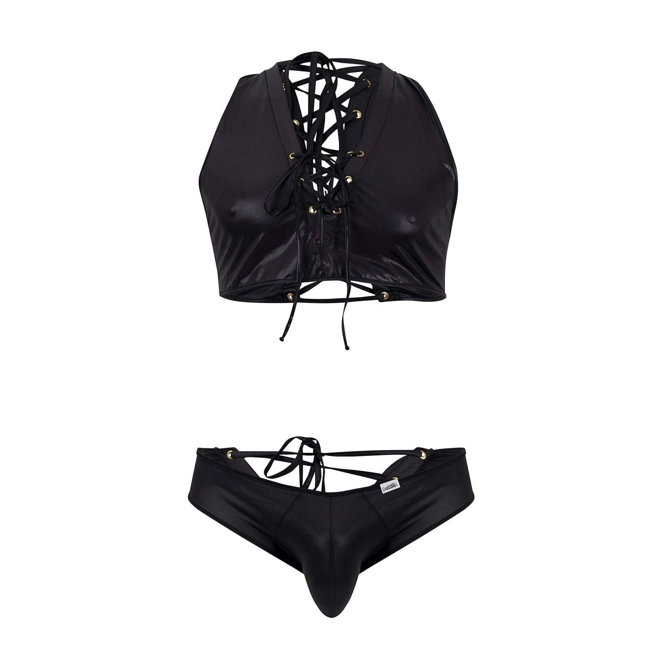 CandyMan 99628 Playful Top and Brief Set Black