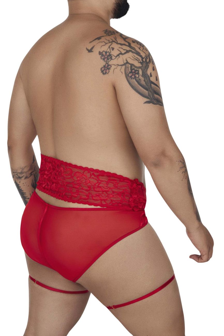 CandyMan 99703X Garter Briefs Two Piece Set Red Plus Sizes