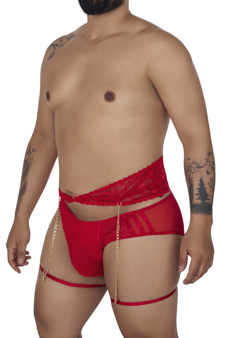 CandyMan 99703X Garter Briefs Two Piece Set Red Plus Sizes