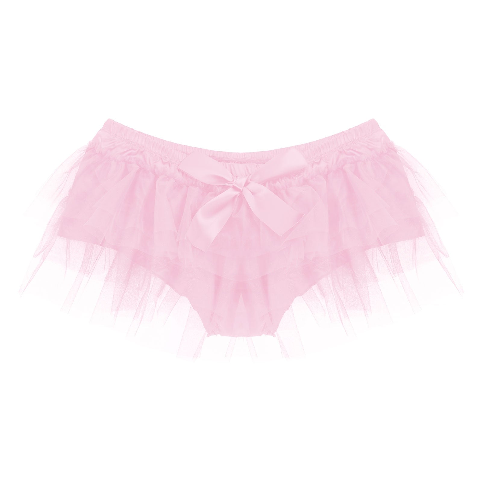 Mens Sissy Lingerie Exotic Panties Satin Frilly Layered Ruffle Tulle Mini Skirt Pink