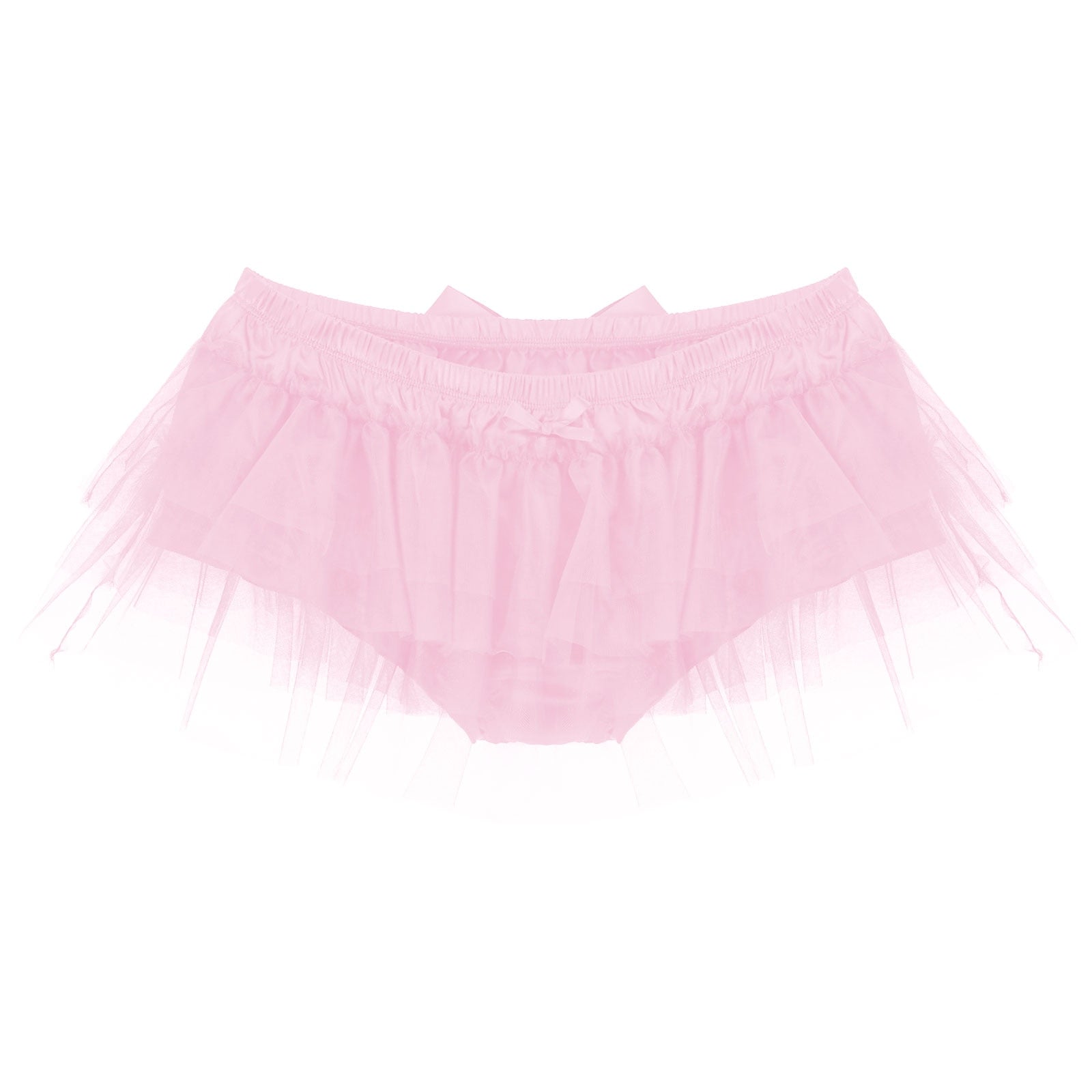Mens Sissy Lingerie Exotic Panties Satin Frilly Layered Ruffle Tulle Mini Skirt Pink