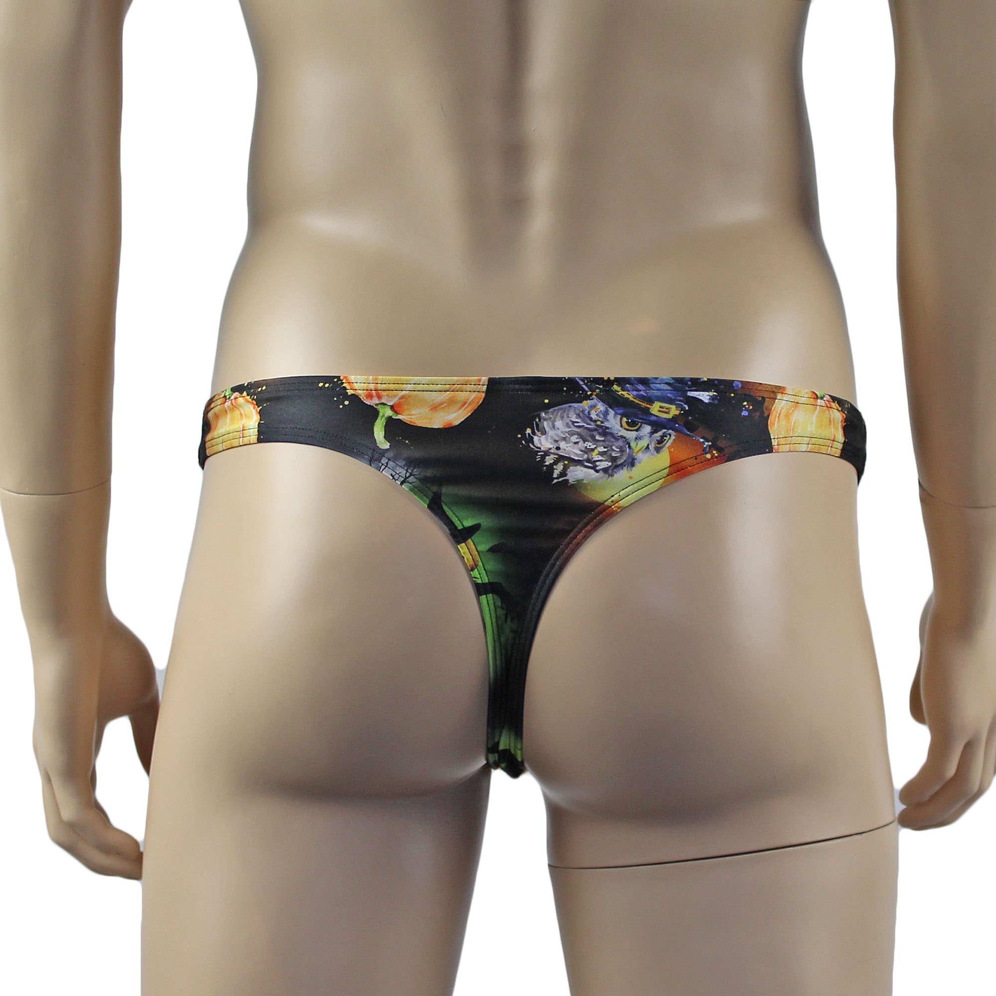 Mens Halloween Witches Pumpkins and Bats Full Front G string Thong