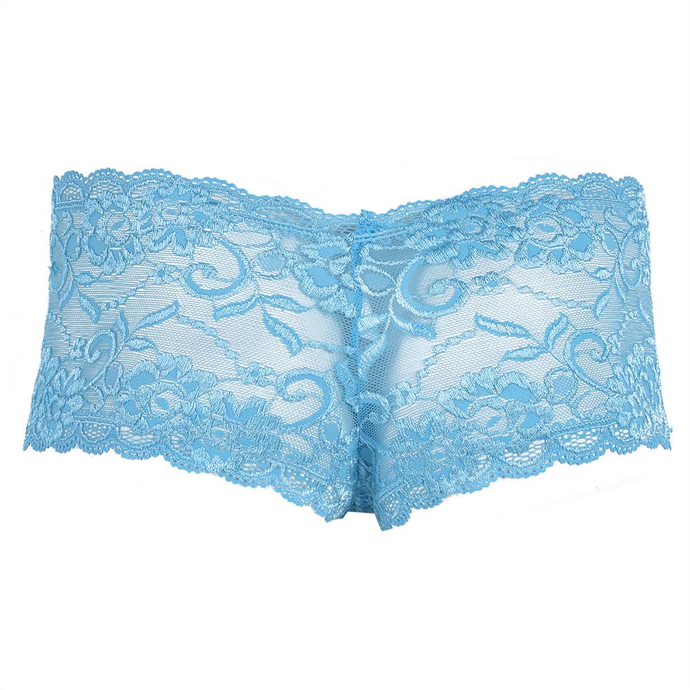 Mens Sissy Lingerie Floral Lace See-through Briefs Panties with Sheath Front Sky Blue