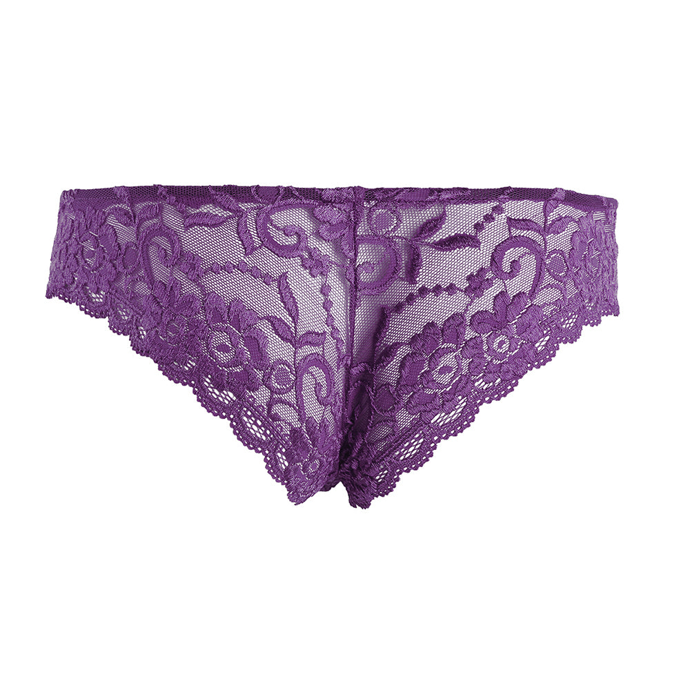 Mens Sissy Stretch Lace Briefs with Pouch Front Purple