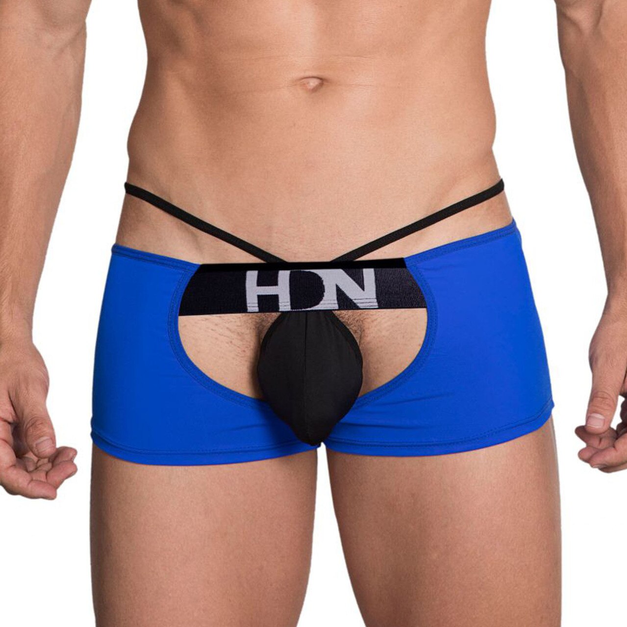 JCSTK - Mens Hidden Seduction Open Front & Back Hot Pants with G string Black and Blue