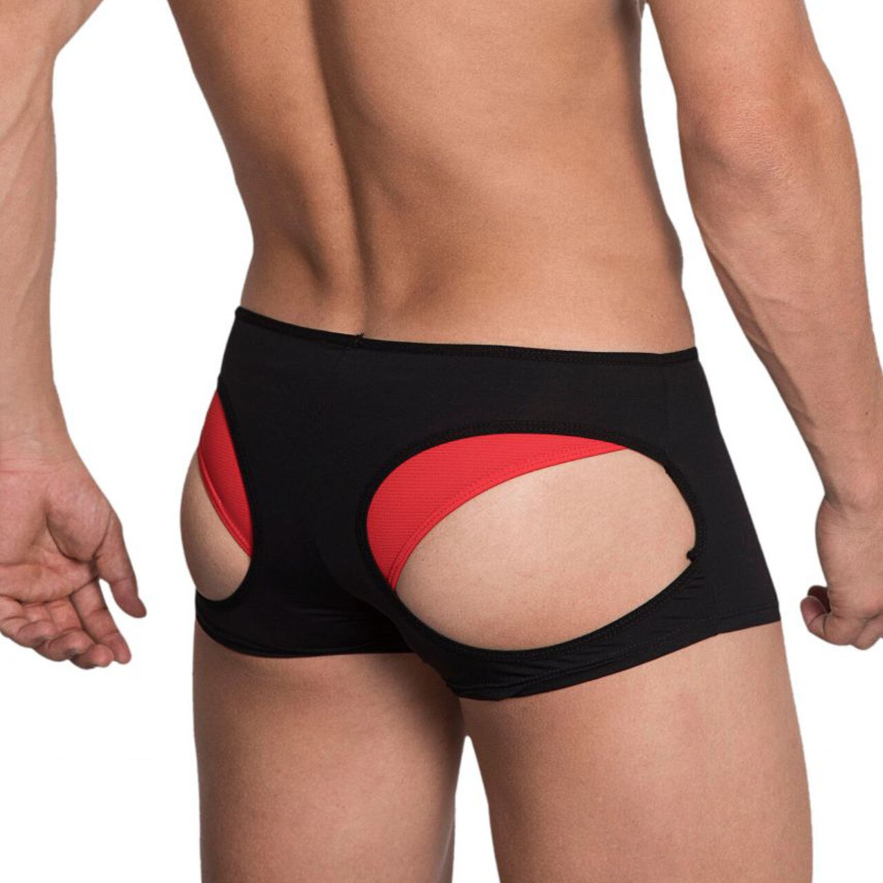 JCSTK - Mens Hidden Seduction Open Front & Back Hot Pants Shorts Black & Red