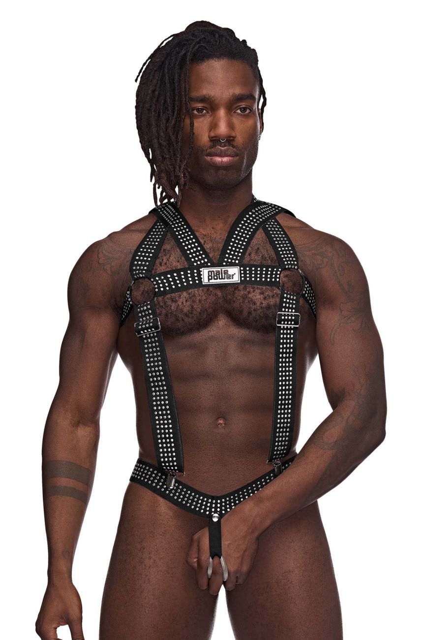 Male Power PAK-892 Elastic Studded Harness with Ring Black