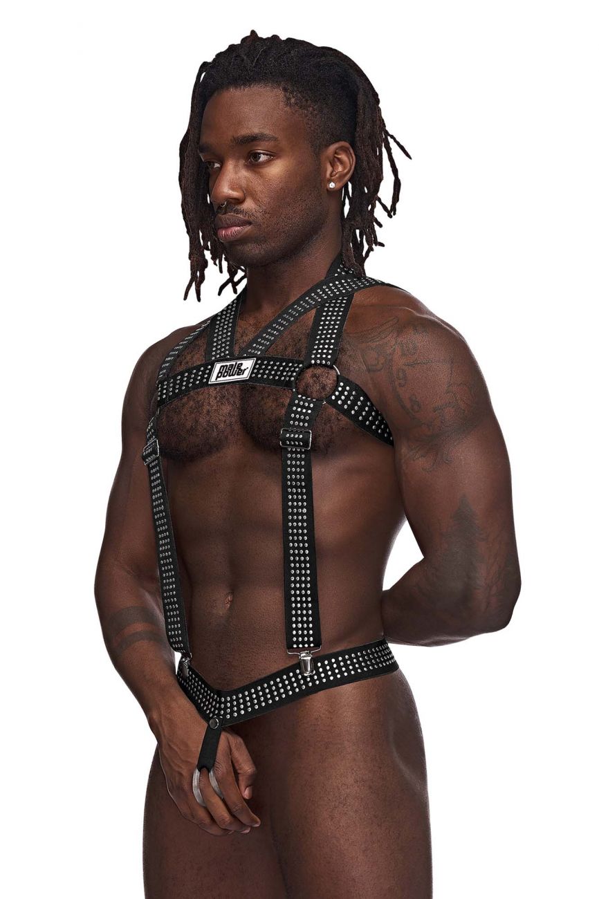 Male Power PAK-892 Elastic Studded Harness with Ring Black