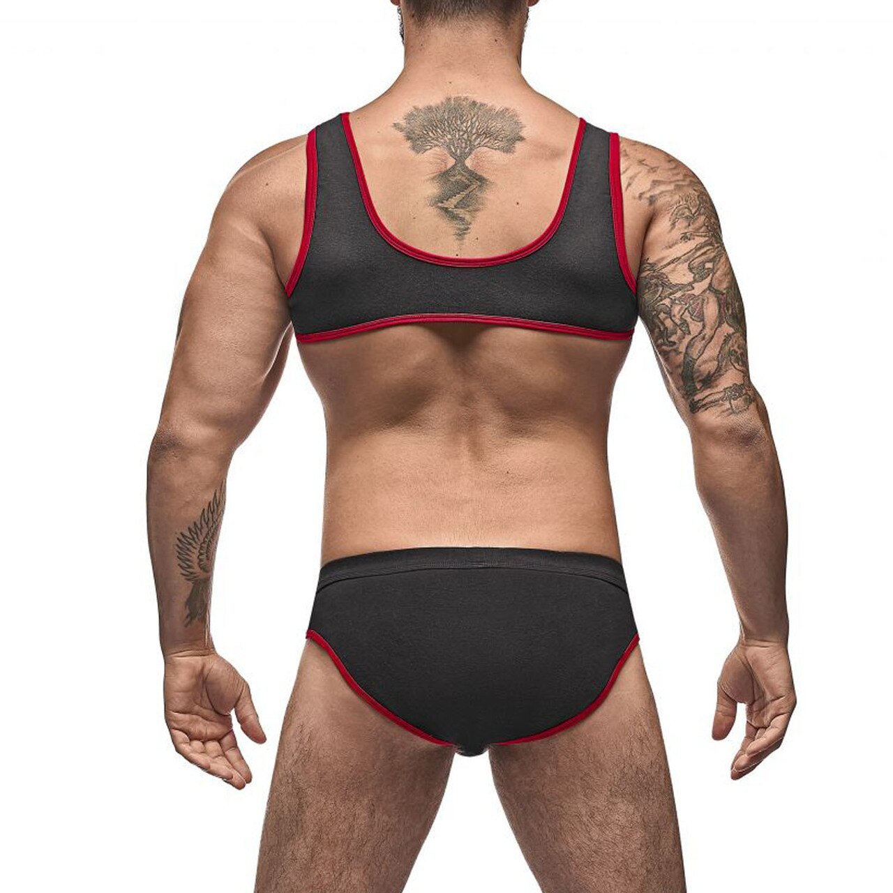 SALE - Mens Cotton Spandex Mini Tank and Bikini Set Black
