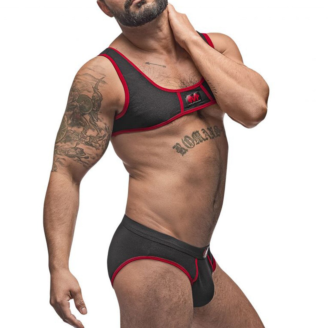 SALE - Mens Cotton Spandex Mini Tank and Bikini Set Black