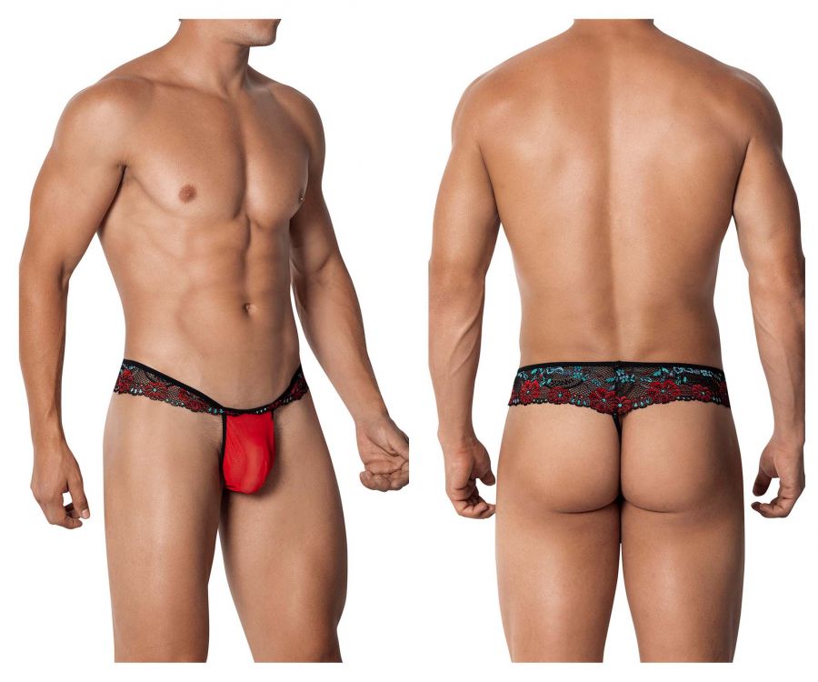 PPU 2106 Lace-Mesh Thongs Red