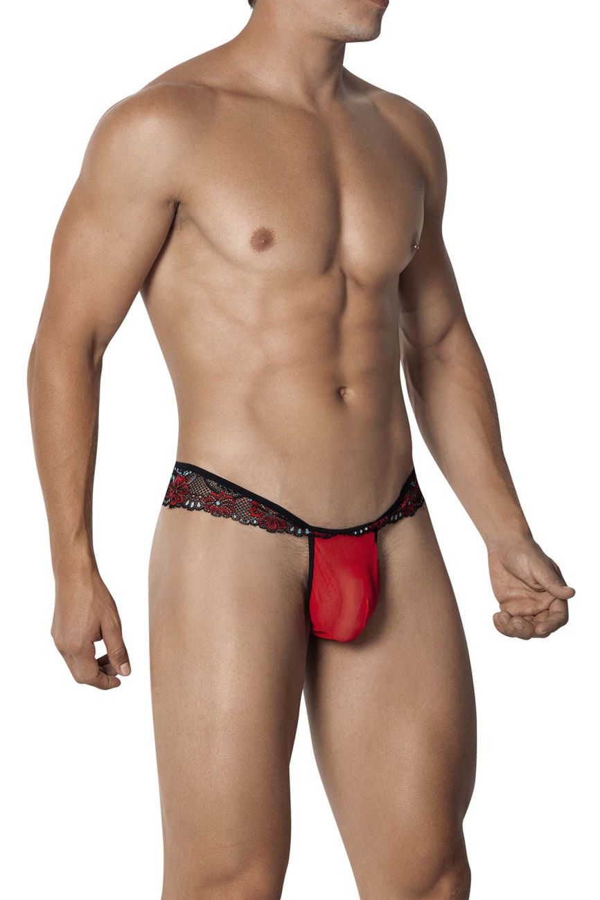 PPU 2106 Lace-Mesh Thongs Red