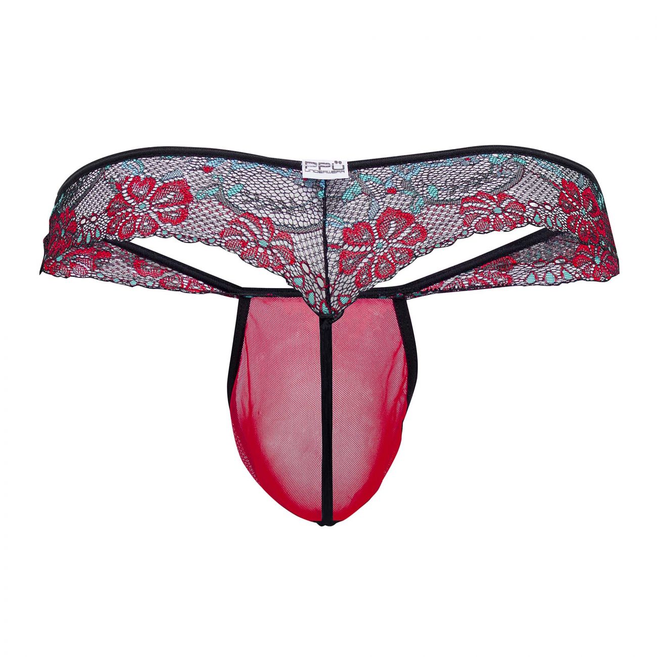 PPU 2106 Lace-Mesh Thongs Red