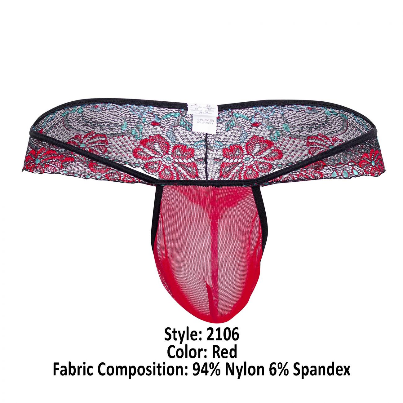 PPU 2106 Lace-Mesh Thongs Red
