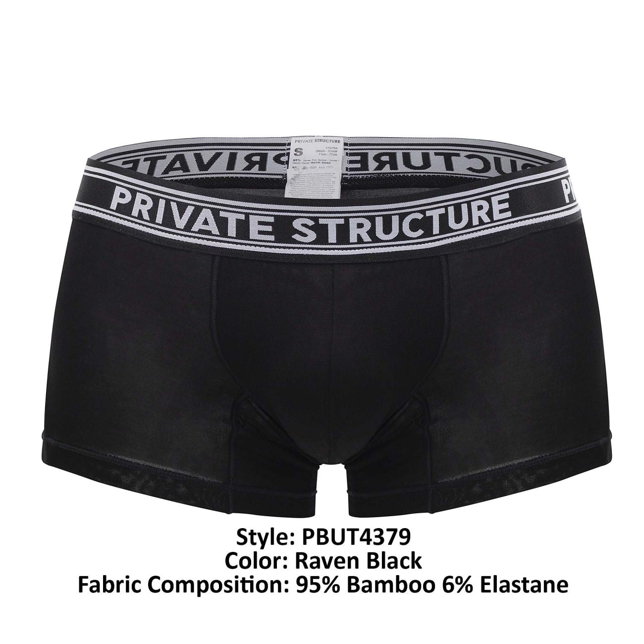 Private Structure PBUT4379 Bamboo Mid Waist Trunks Raven Black