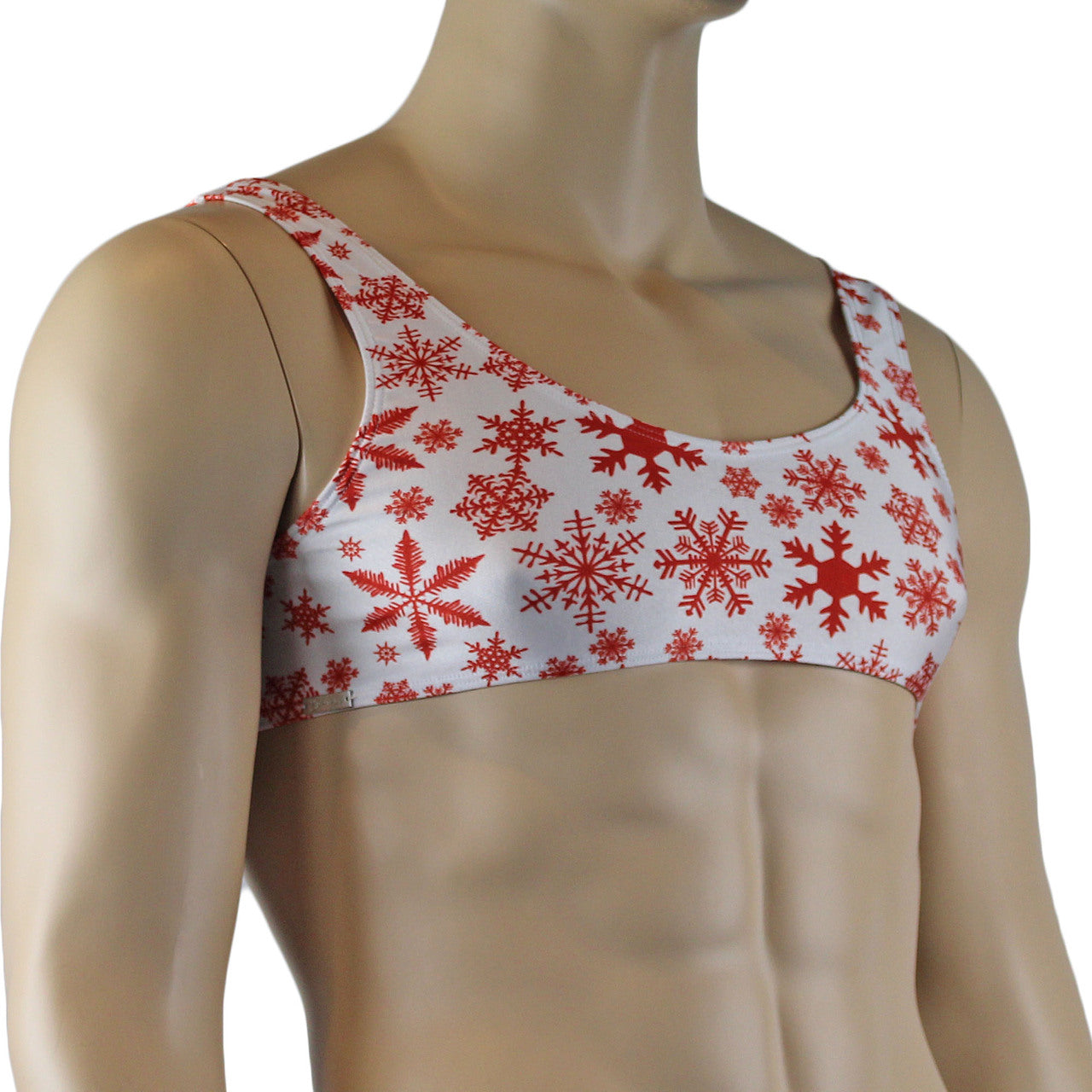 Mens Lingerie Snowflake Print Spandex Bra Top White and Red