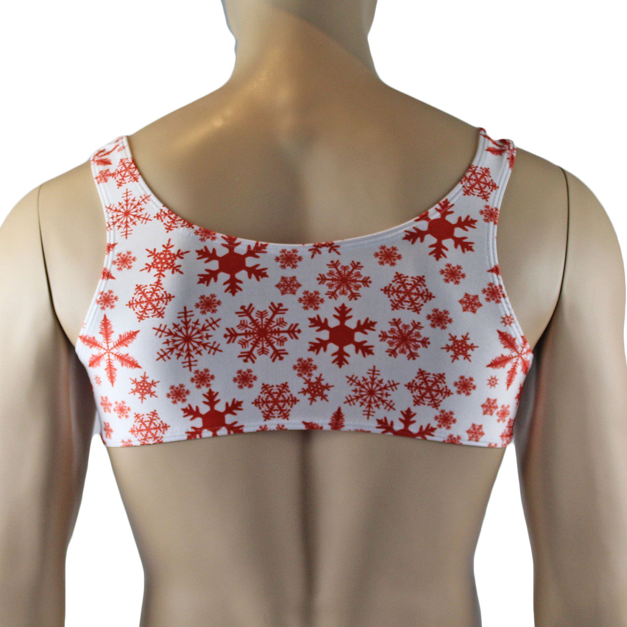 Mens Lingerie Snowflake Print Spandex Bra Top White and Red