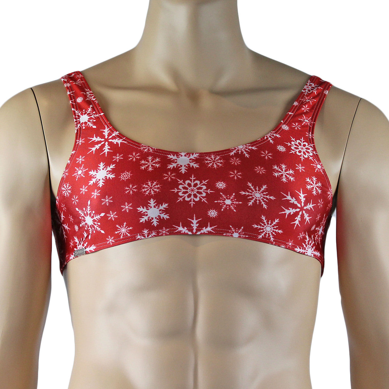 Mens Lingerie Snowflake Print Spandex Bra Top Red and White