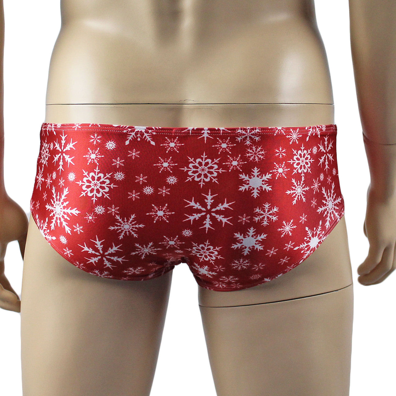 Mens Snowflake Print Spandex Low Cut Boxer Brief Red and White