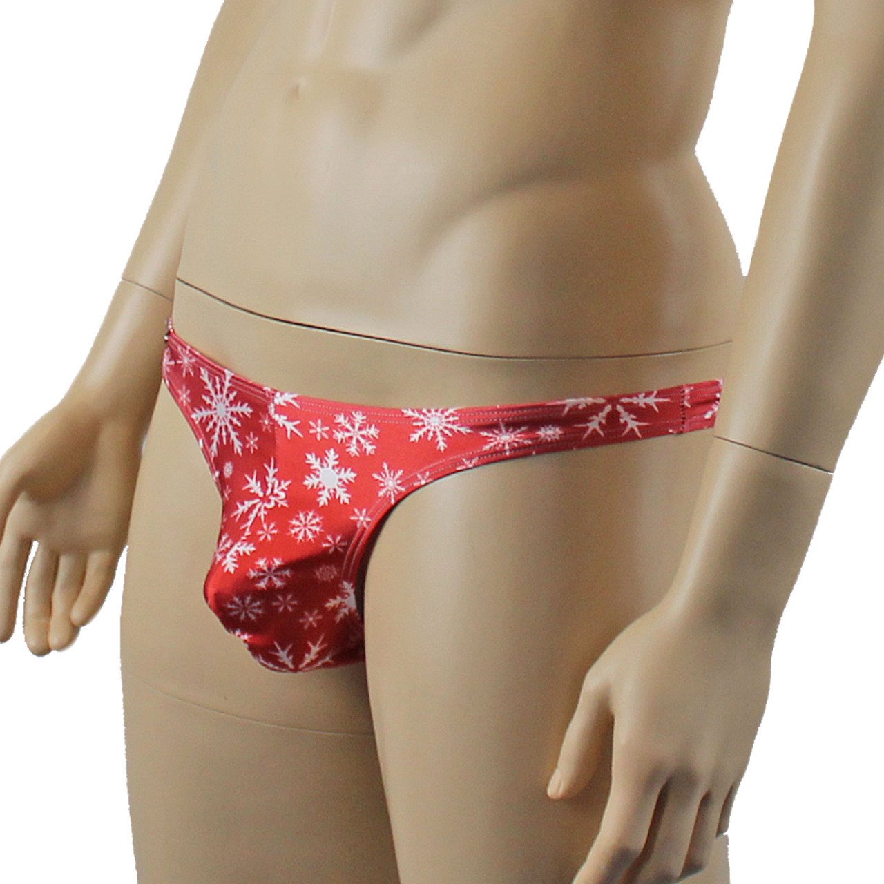 Mens Christmas Snow Flake G string Thong Xmas Underwear Red and White