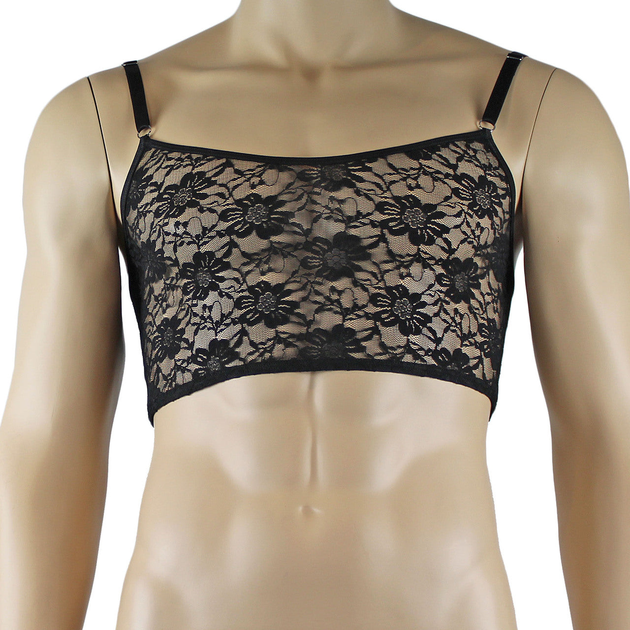 Mens Lace Crop Bra Top Camisole and Male Lingerie Panty Briefs (black plus other colours)