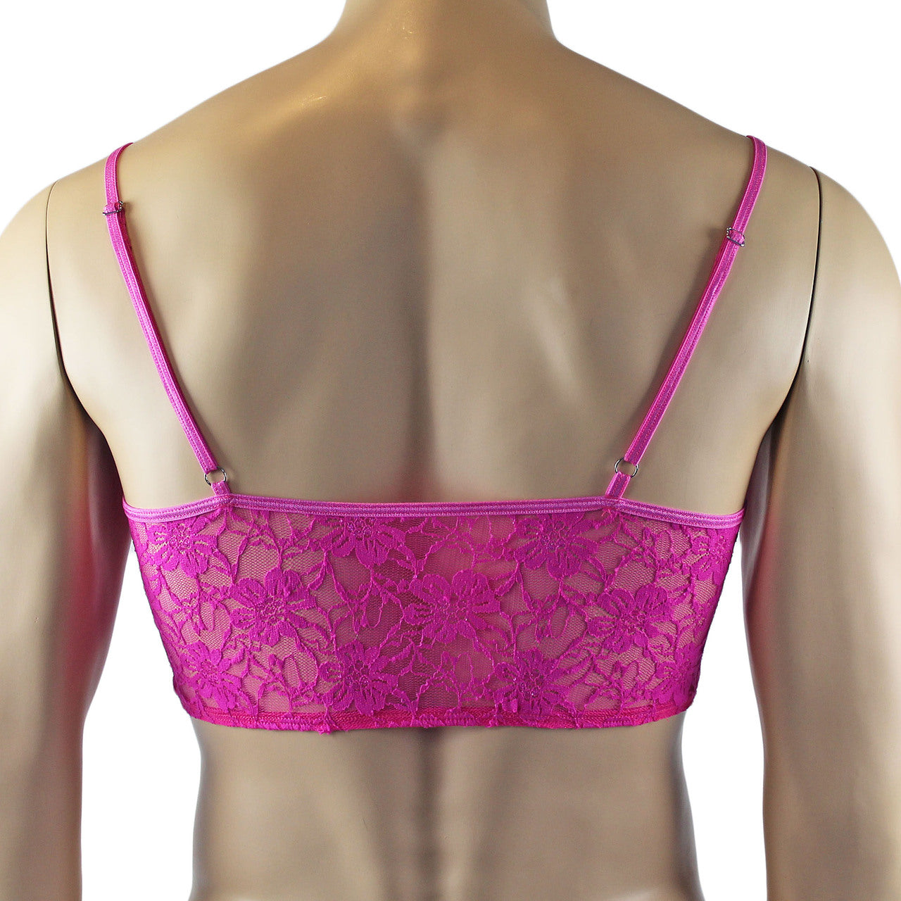 Mens Lace Crop Bra Top Camisole Black Male Lingerie (neon pink plus other colours)