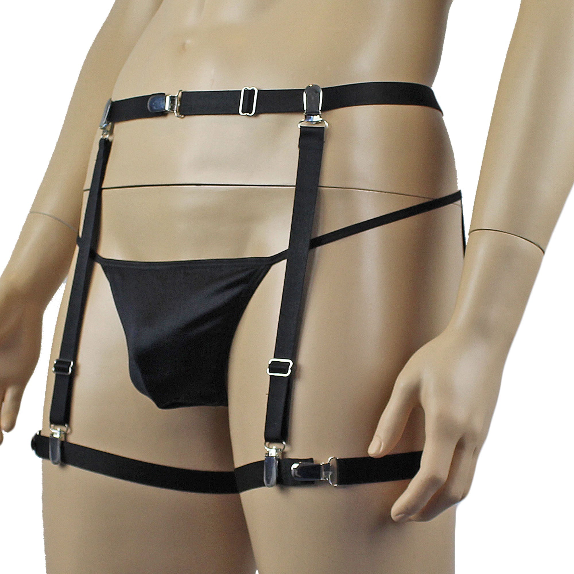 Unisex Zoe Garterbelt Waist Band, Detachable Garters & Adjustable Leg Bands Black