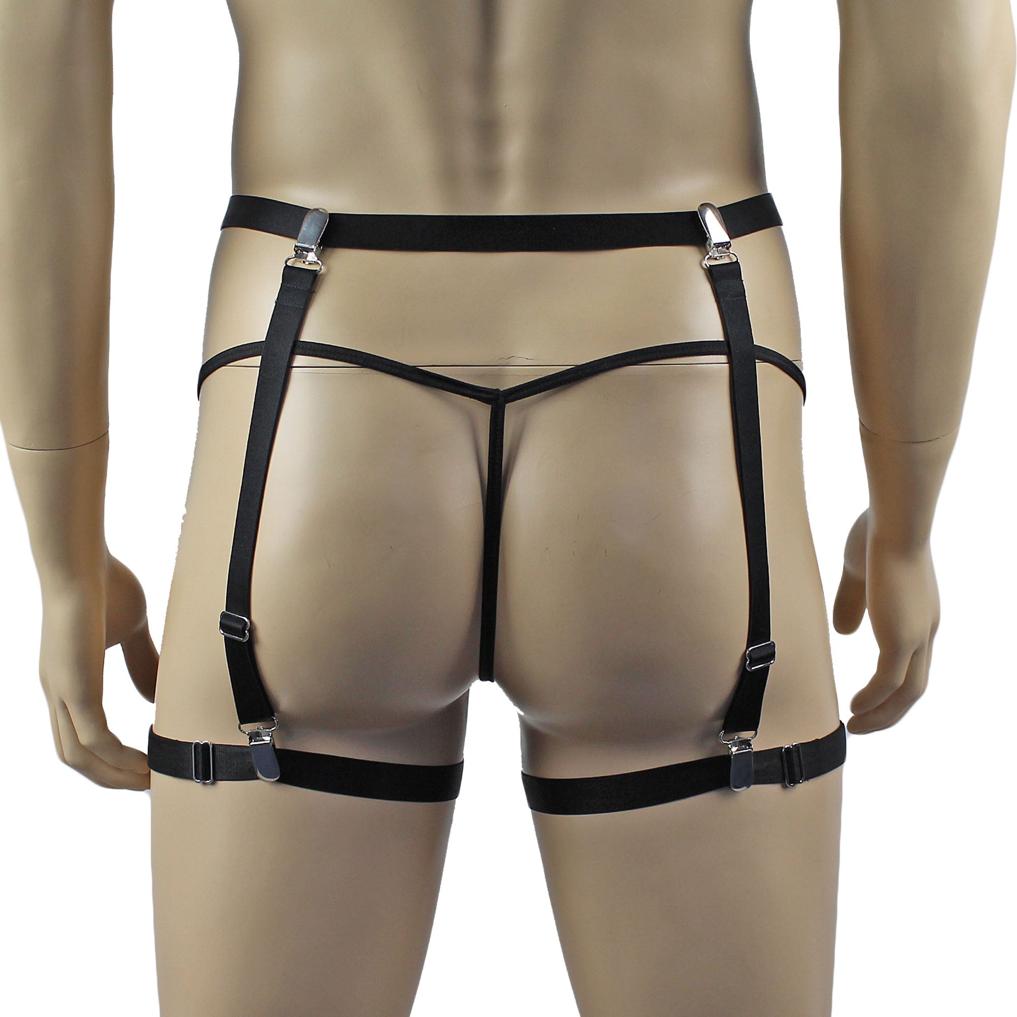 Unisex Zoe Garterbelt Waist Band, Detachable Garters & Adjustable Leg Bands Black