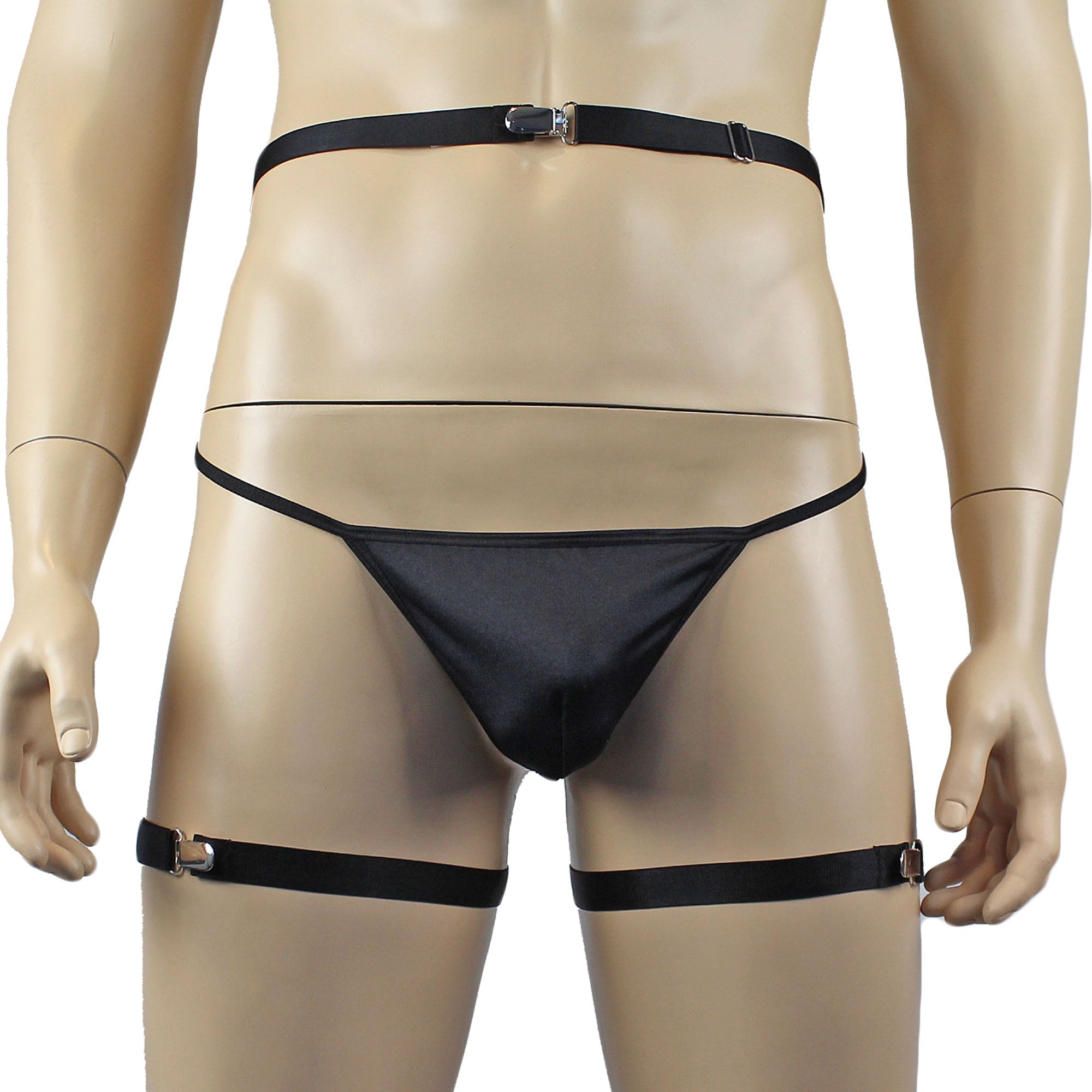 Unisex Zoe Garterbelt Waist Band, Detachable Garters & Adjustable Leg Bands Black