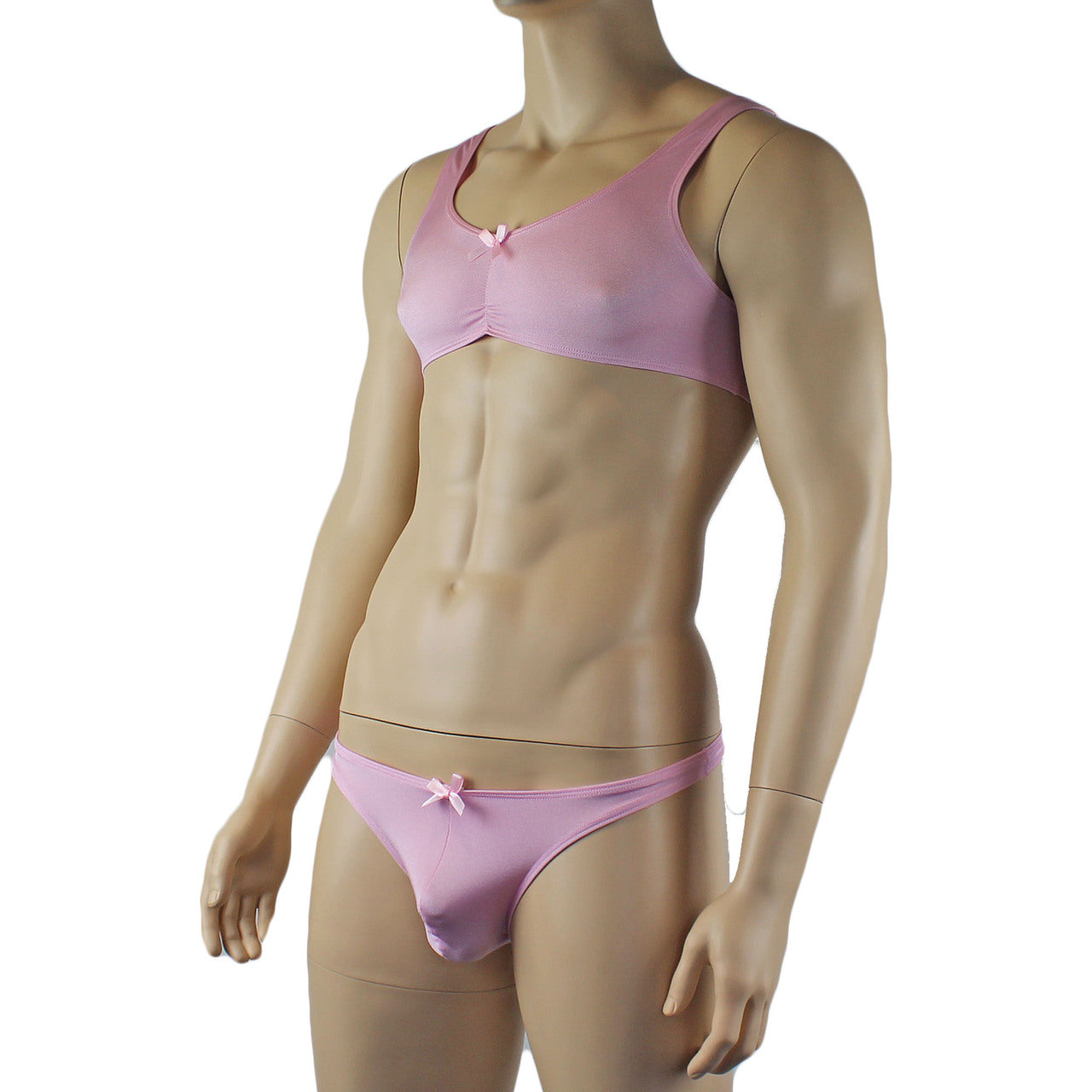 Male Stretch Lycra Bra Top & Matching Thong with Bow