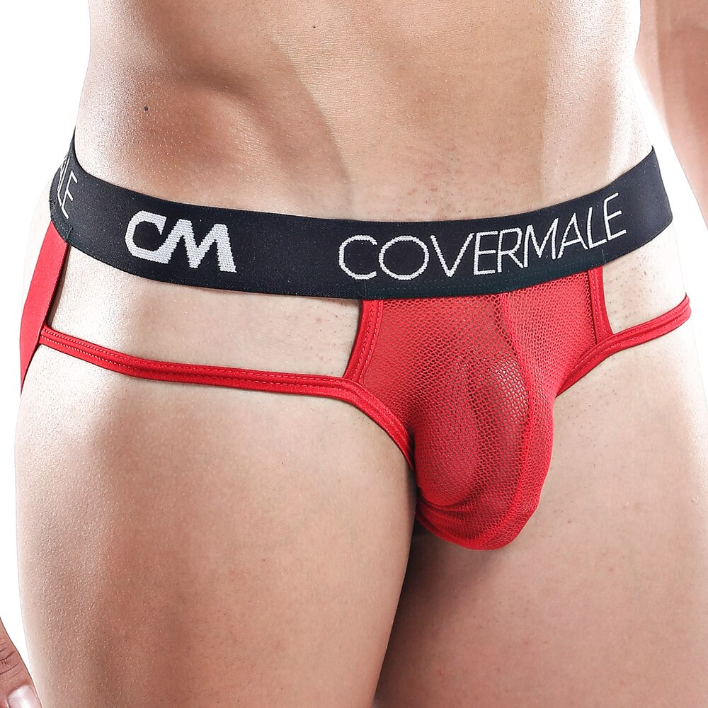 Mens Cover Male Fishnet Jock Strap Red