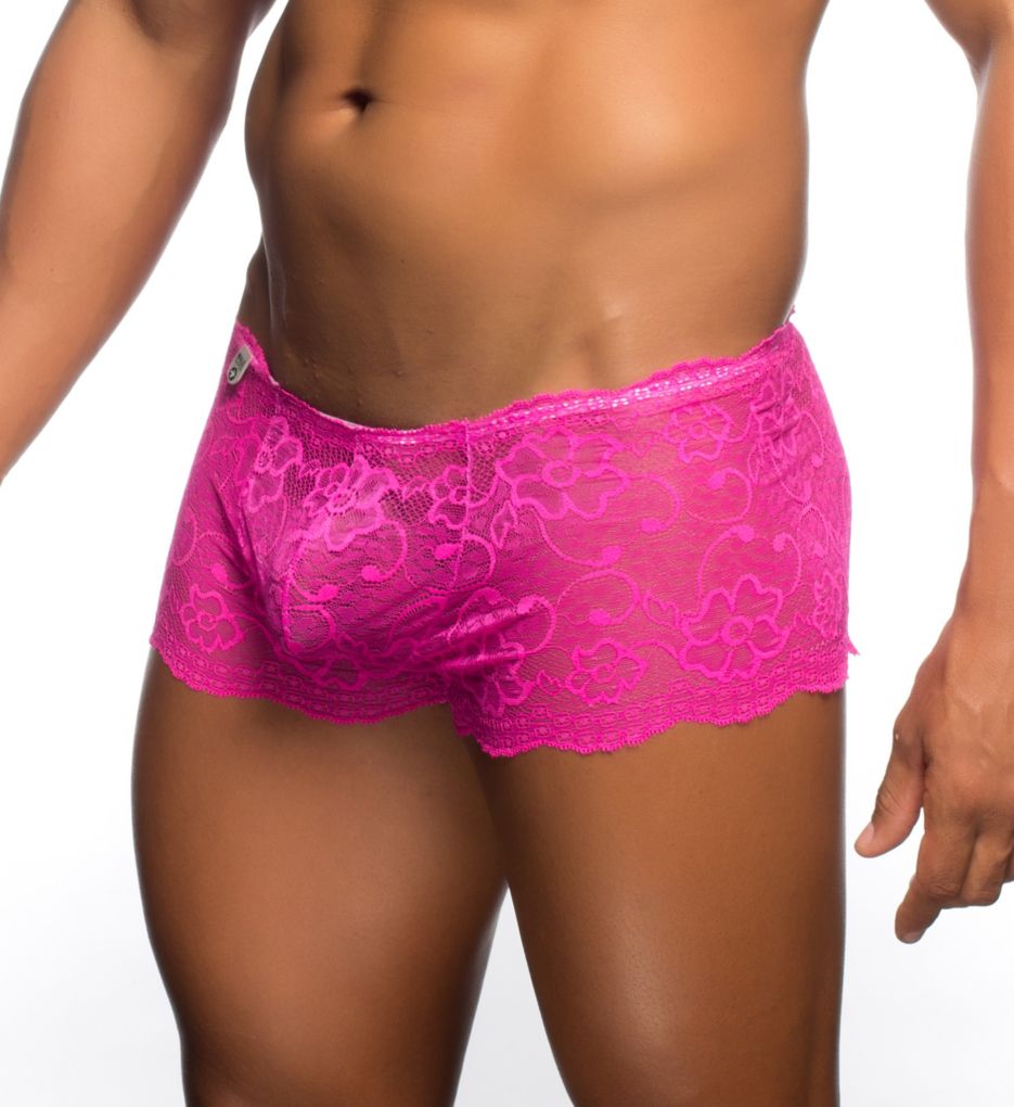 Mens Flower Lace Mini Boy Shorts Pink