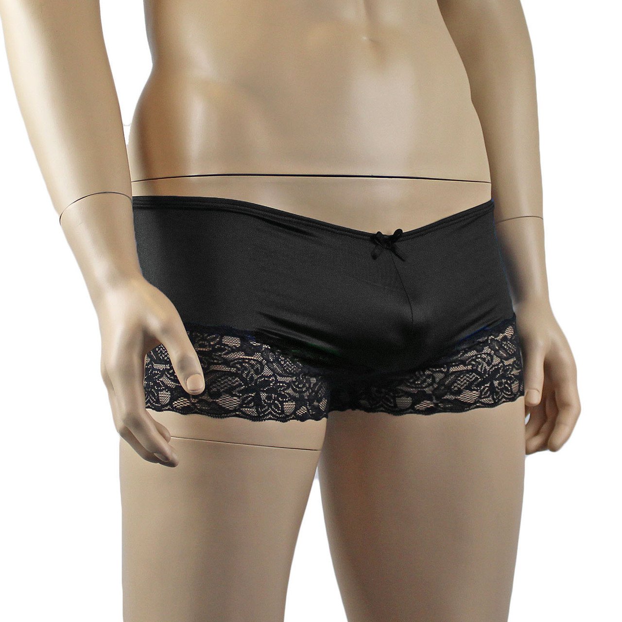 Mens Glamour Lycra & Lace Boxer Brief Shorts (black plus other colours)