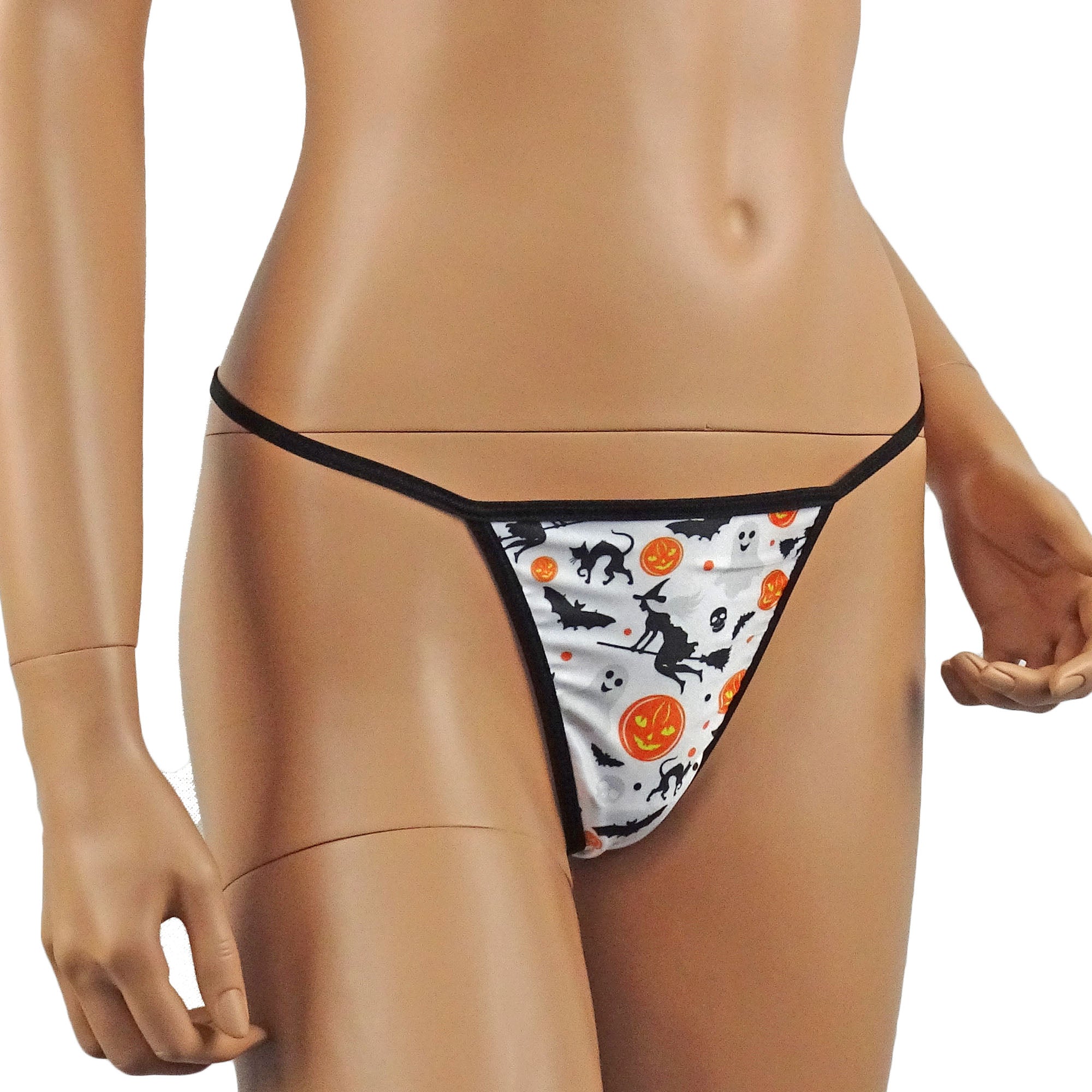 Womens Halloween Fun G string Underwear, Pumpkins, Witches, Bats & Ghosts