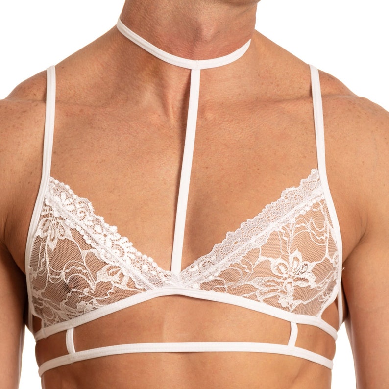 Mens Secret Male Choker Lace Bra Top White